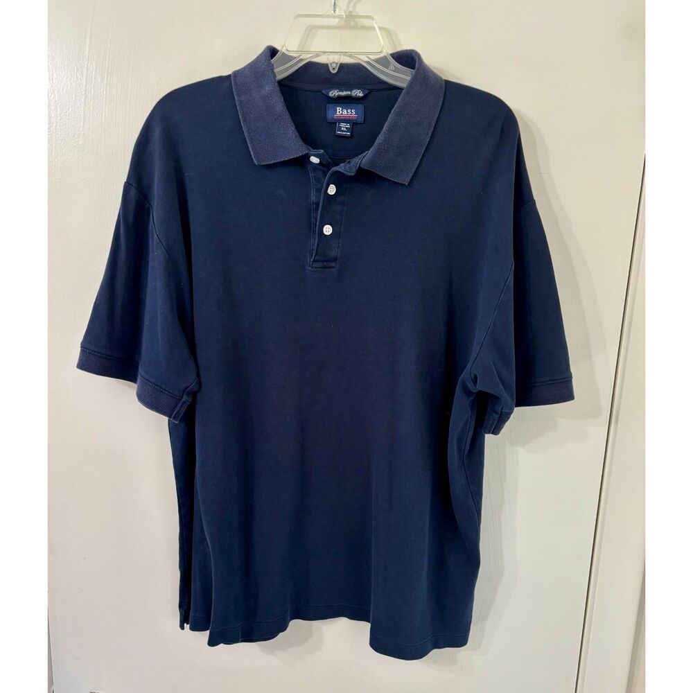 Bass Mens XL 100% Cotton Dk Blue Three Button Polo Shirt Very Good Condition